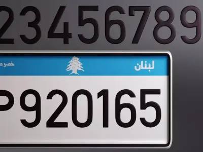 Customizable Lebanese license plate 3D model