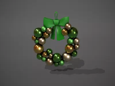 Green and Gold Christmas Bauble Wreath Low-poly 3D model