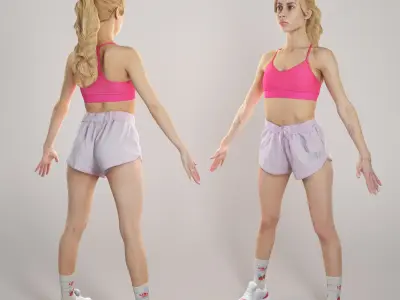 Attractive woman in crop top and shorts 314 Low-poly 3D model