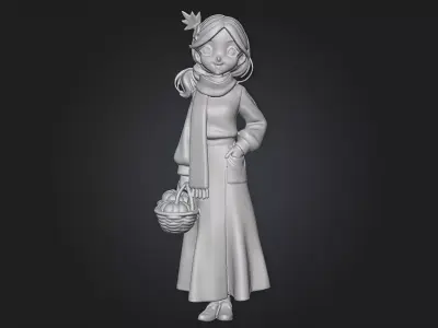 Thanksgiving Girl character Printable Model  with Pumpkin  Low-poly 3D model
