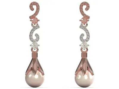 Exquisite Pearl Earrings Rose Gold Ready for 3D Printing pe0057 3D print model