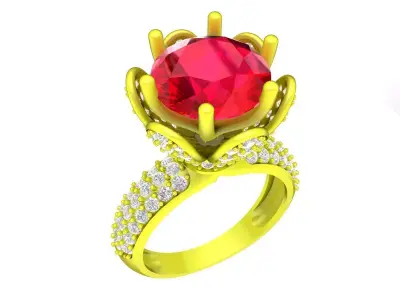 A7409 Flower Diamond Engagement Ring 3D Print 3D print model