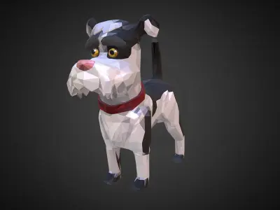 Cartoon Black Dog Low Polygon Art Farm Animal Low-poly 3D model