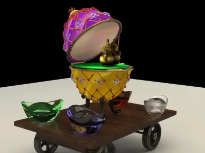  Chinese gold Ingot with Russia Faberge egg 3D model