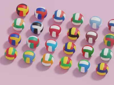 Flag Volleyball Ball Collection 3D model