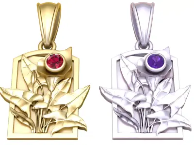 Floral Relief Rectangle Pendant 3D Printable Model 3D print model