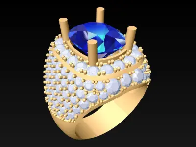 Oval Stone Ring - Diamond Ring - N3703 3D print model