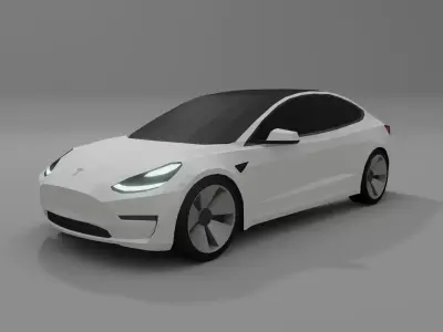 Tesla Model 3 low poly 3D model Low-poly 3D model