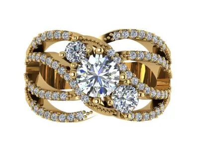 Ring137 gold diamond ring with three stones 3D print model