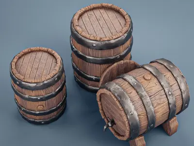 Stylised Barrel Low-poly 3D model