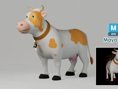 Cartoon Cow Maya Rig Low-poly 3D model