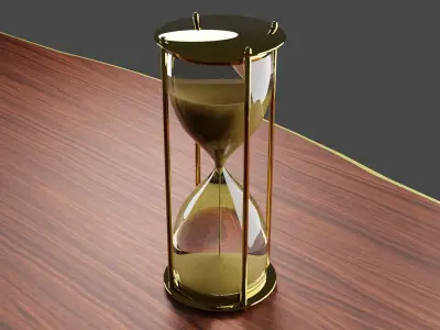 Hourglass 3D Model golden on wooden table Free low-poly 3D model