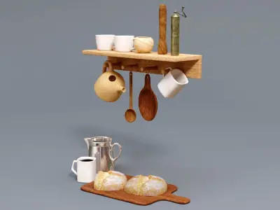 Wooden Kitchen Decoration Set 3D model