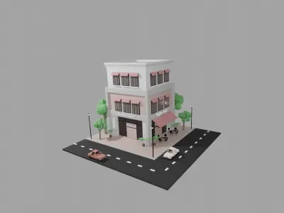 Low Poly Coffee Shop Low-poly 3D model