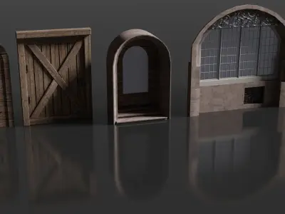 Medieval Door and Windows  Low-poly 3D model