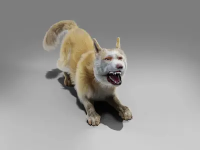 Fur Big Dog Yellow Rigged Low-poly 3D model
