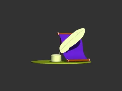 a scroll and ink decoration for 3D print 3D print model