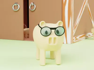 3D Pig With House And Two Pigs Low-poly 3D model