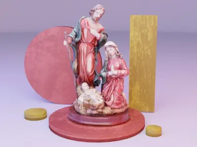 Jesus birth witch Mary and Joseph Holy Family statue high-poly 3D model