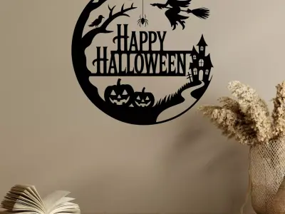 Happy Halloween Round Wall Sign 3D print model