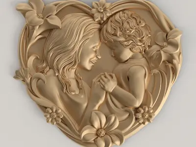 mother daughter heart pendant 3D print model