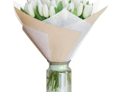 Flower Set 31 - White Tulips Bouquet 3D model