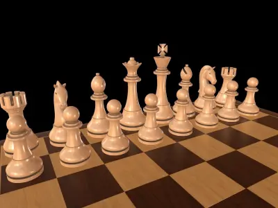 Checkers - Chess set pieces and box board Low-poly 3D model