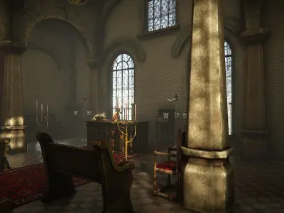 Church 3D old wooden desk with shelf Low-poly 3D model