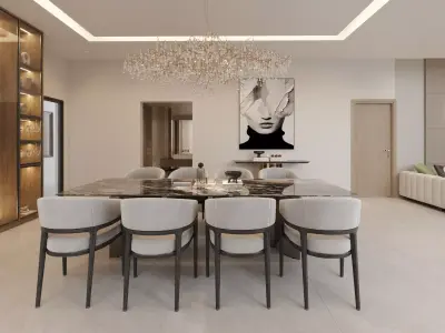 Modern Luxury Living Room and Dining Interior 3D Scene 3D model