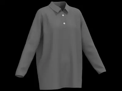 Female oversized raglan polo longsleeve 3D model