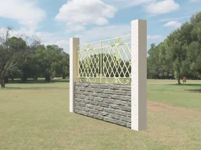 brick fence and iron grate Low-poly 3D model