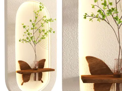 Wall Niche Decor Butterfly Shelf Green Branch Low-poly 3D model