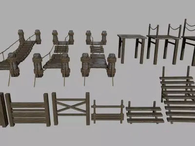 Wood Set piece of Low-poly 3D model