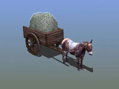 Mule Cart Rigged Low-poly 3D model