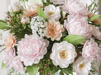 Flower Set 071 peonies gold crystal vase 3D model