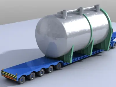 Heavy Lowboy Trailer Low-poly 3D model