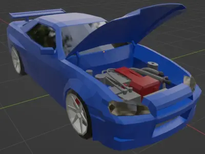 Low Poly Car R34 Custom Functional Damageable Free low-poly 3D model