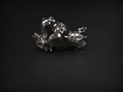King dog head pendant with crown 3D print model