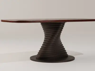 Wooden table with spiral base - stylized furniture model 3D model