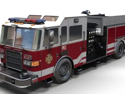 American Fire Truck Low-poly 3D model