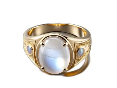 Gold Moonstone Gemstone Signet Ring Low-poly 3D model