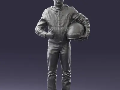 000356 Motorcyclist with Helmet Low-poly 3D model