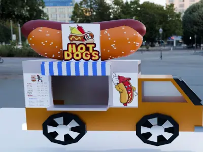 3D Low poly CARTOON lovely hotdog truck Low-poly 3D model