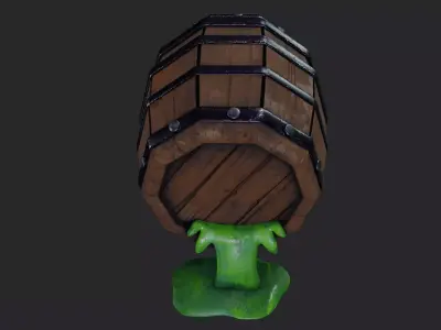 Stylized Potion Spilling Barrel Low-poly 3D model