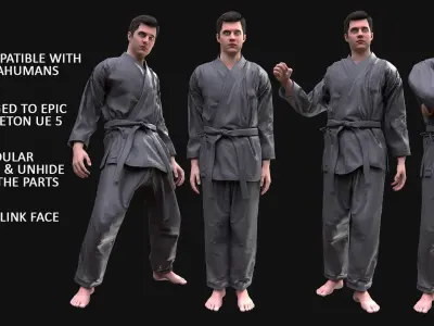 Man - Martial Uniform 1 - Modular - Rigged Low-poly 3D model