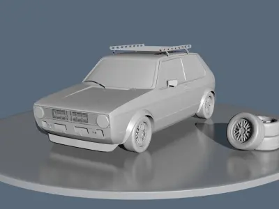 Volkswagen orange car with tire on top Low-poly 3D model