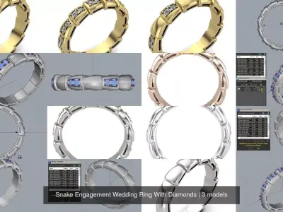 Snake Engagement Wedding Ring With Diamonds 3D Model Pack