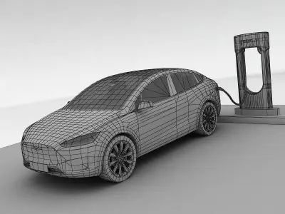 Tesla X plus Supercharger Low-poly 3D model