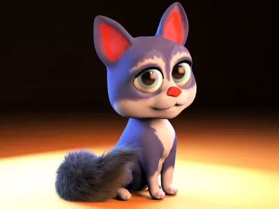 Cartoon young Cat Low-poly 3D model