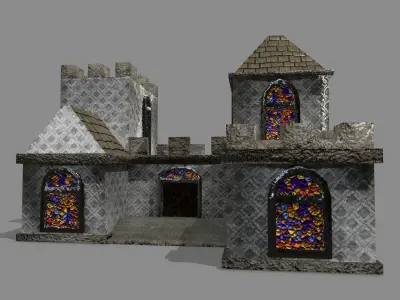 Castle stained glass house Low-poly 3D model